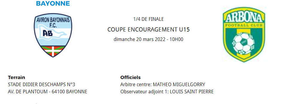 1/4 de finale de la Coupe d’Encouragement U15.