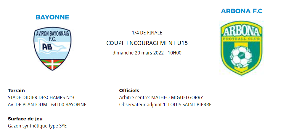 1/4 de finale de la Coupe d’Encouragement U15.