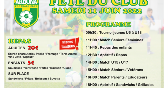 🥘 🥤 Inscription repas fête du club – 📅 Samedi